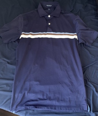 Men s Small Peter Millar Crown Crafted Striped Stretch Polo Shirt Navy