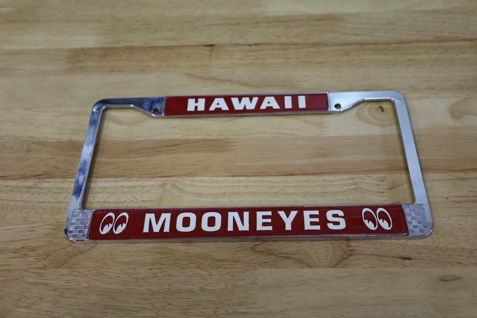 Marco de matrícula Mooneyes Moon cromado rojo Hawaii MG023HWRD EE. UU. Foto 2 de 3