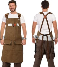 DILLMAN Woodworking Apron for Men Shop Apron Thick Canvas Work Apron with Tool P