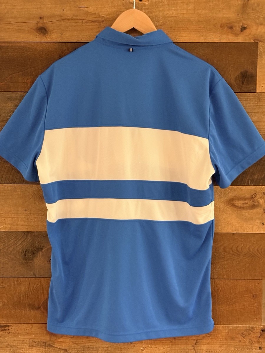 J Lindeberg Golf Polo Shirt Blue White Stripe Short Sleeve