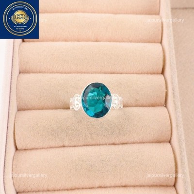 Sterling Silver Apatite Gemstone Statement Black Friday Bezel Anniversary Ring