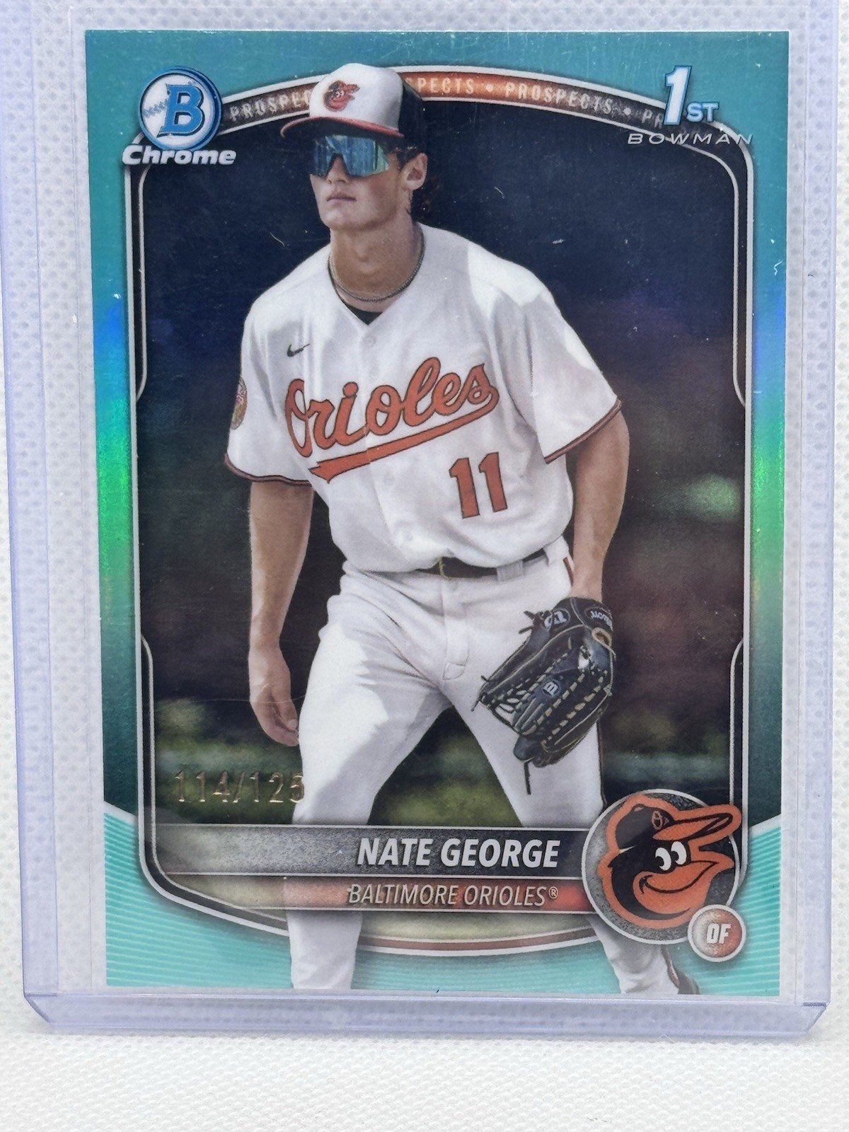 2025 Bowman Chrome 1st Prospects Nate George BCP-184 Aqua Refractor /125 Orioles