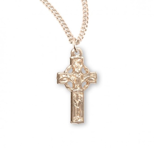 Alternate view of Gold Plated Sterling Silver Irish Celtic Cross Medal Pendant Necklace, 18" Chain