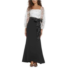 Eliza J Womens White Black Floating Petal Off Shoulder Long Dress Gown Size 10