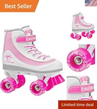 Lightweight Firestar Youth Roller Skates, Size 4, White/Pink - Lace-Up Closure