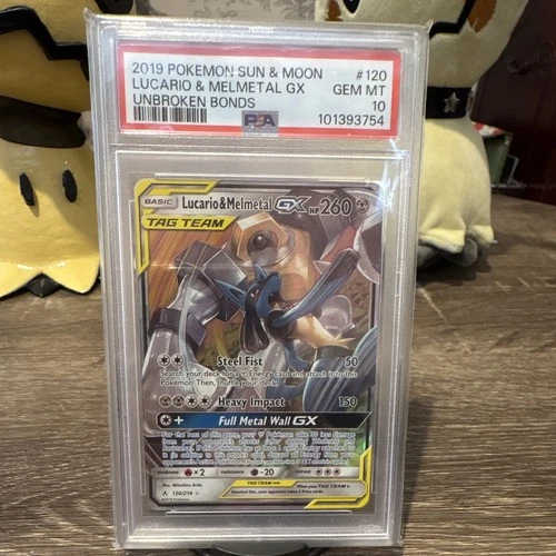 Pokémon Lucario & Melmetal GX TAG TEAM Holo Unbroken Bonds 120/214 PSA 10