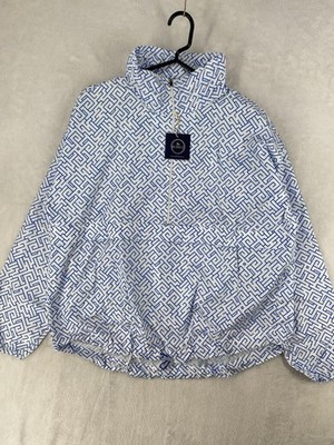 The Bubble Jacket Women Large Blue Poncho Lefty Half Zip Golf Anorak Hooded $180