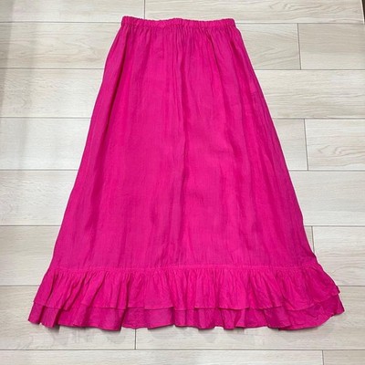 ICHI Antiquites Linen Frill Long Skirt Pink Made in Japan Mori Girl