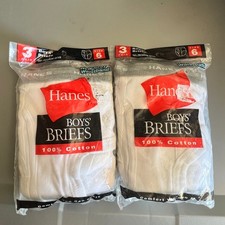 Hanes Boys Briefs 6 Pack Size 6 White 100 Cotton New Gray Waistband 2x 3-Packs