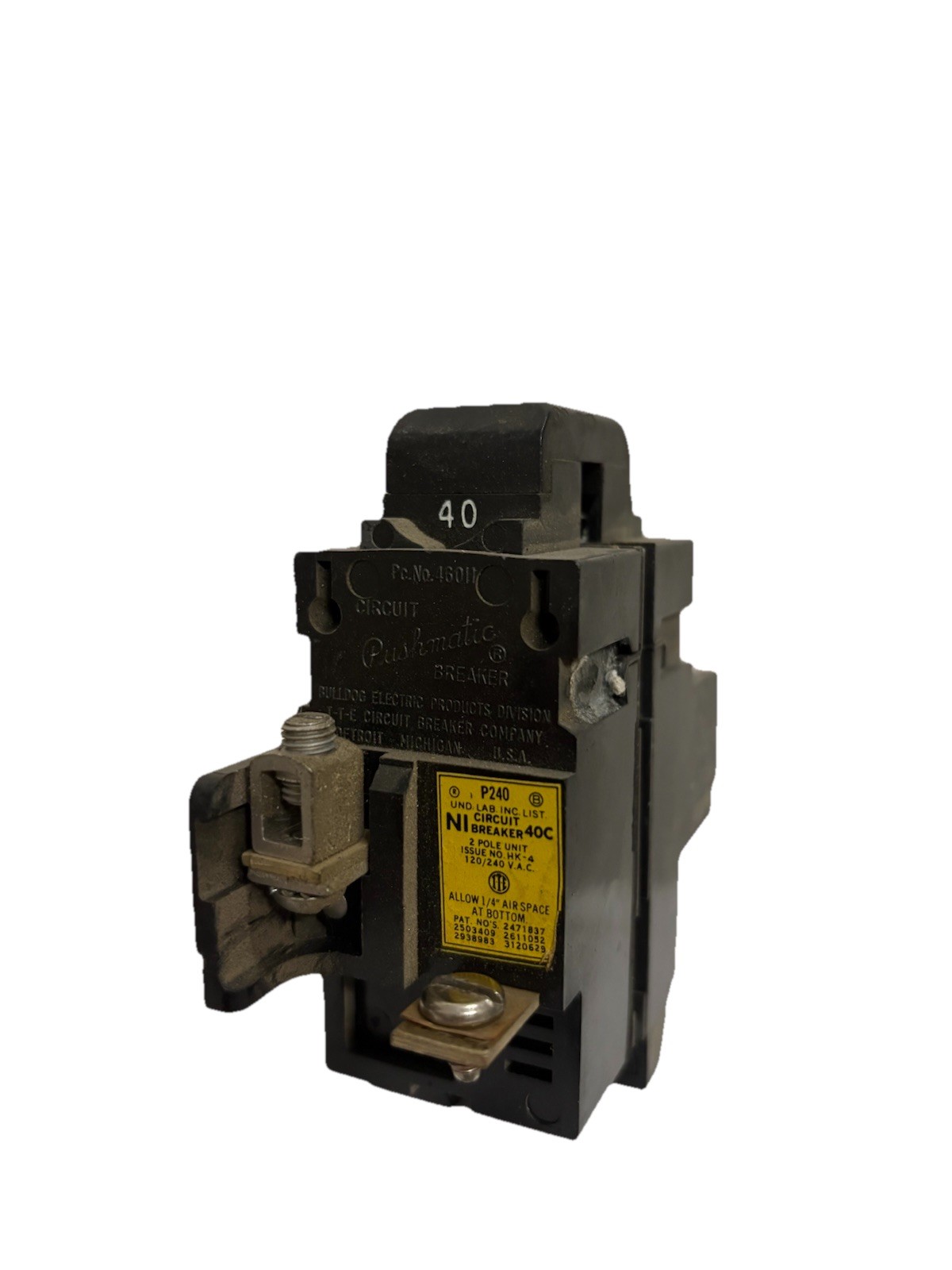 Pushmatic ITE Bulldog P240 Double 2 Pole 40 Amp Circuit Breaker - Tabs & Shield