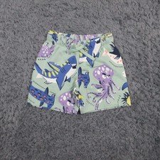 H M Shorts Kids 2XS 3T Green Sea Creature Shark Octopus Sweat Jersey 18x3.5 NWT