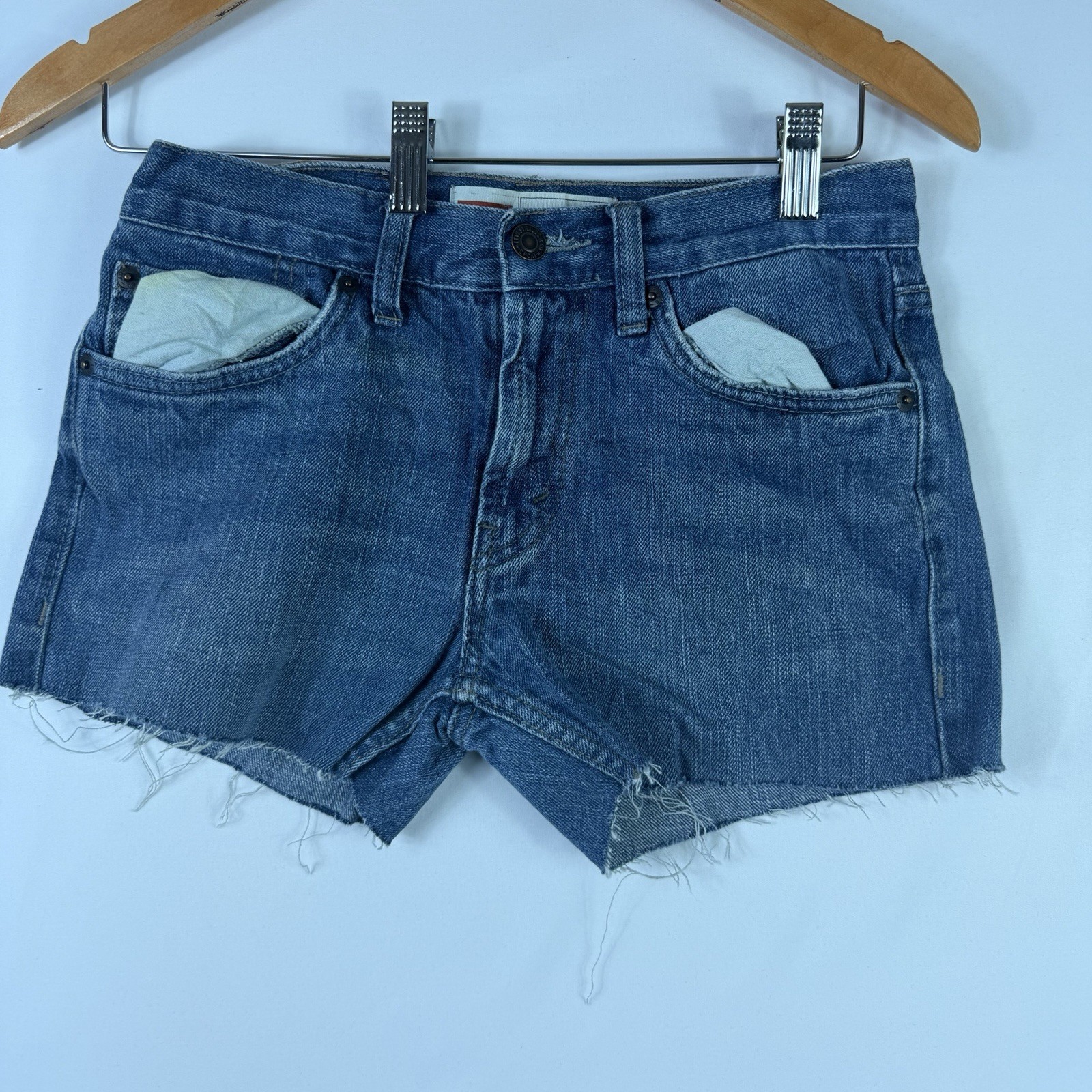 Levi's Cut Off Denim Shorts 100% Cotton Distressed Mid Rise Womens Blue Size 26