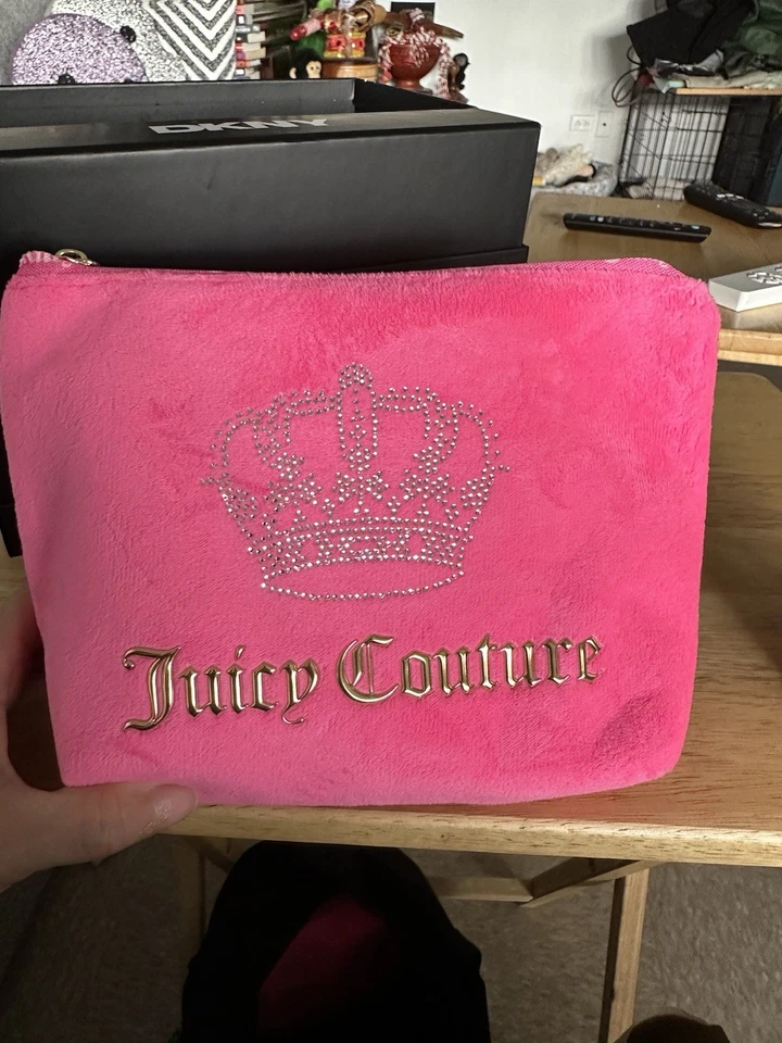 Bolso de Cosméticos Juicy Couture Terciopelo Rosa Caliente, Grande, NUEVO Foto 4 de 4