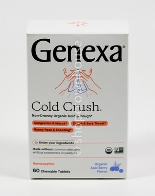 GENEXA organic homeopathic COLD CRUSH cough 60 Chewable Tablets NIB 05/2028