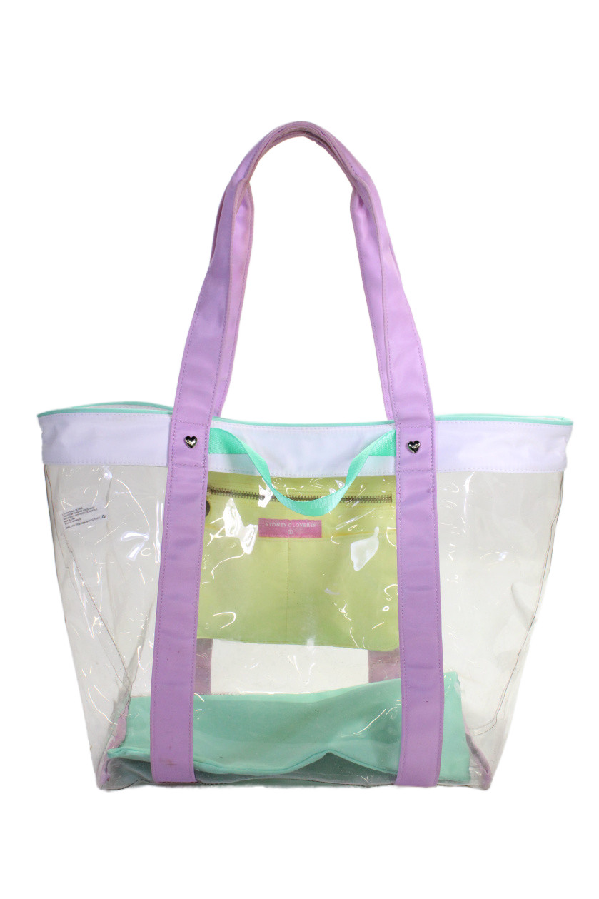 Stoney Clover Lane Womens Transparent Multicolor Trim Large Tote Handbag ClearFree Shipping in US $100+ Orders | $6.95 Orders Below