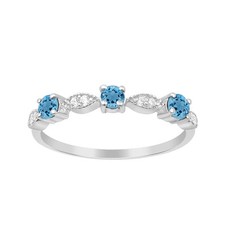 Solid 925 Sterling Silver Three Stone Round Shape Swiss Blue Topaz Women Ring