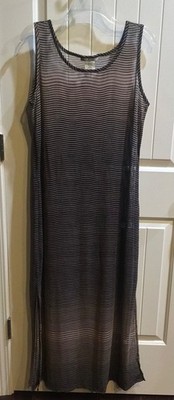 Anne Klein Vintage Black & Tan Sheer Swimsuit Cover Up Tank Dress - Size Large