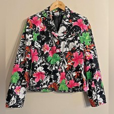 Vintage 90s Tropical Floral Blazer Pink Green Resort Career Jacket 10
