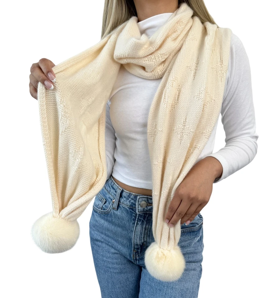 LOUIS VUITTON Vintage Monograma Piel Escarpada Bufanda Chal Crema Cachemira Logo Foto 2 de 4