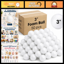 50 Pack 3" White Craft Foam Balls - Smooth Polystyrene for DIY Art Projects