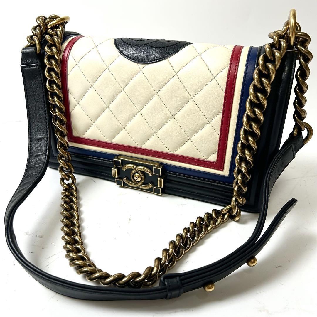 CHANEL Boy Lambskin Matelass Quilted Chain Shoulder Bag