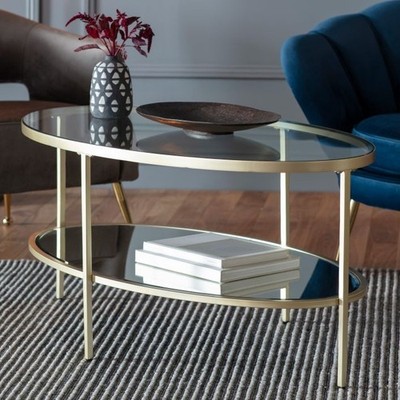 Couchtisch, Hudson Champagner - Gold Oval Glas Couchtisch