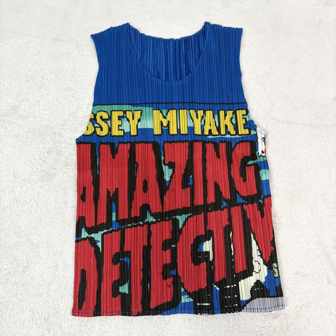 Rare PLEATS PLEASE ISSEY MIYAKE Manga Tops Cut & Sew Sleeveless 
