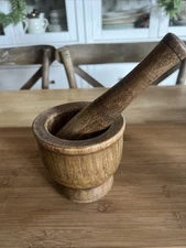 Vintage Solid Wooden Mortar And Pestle