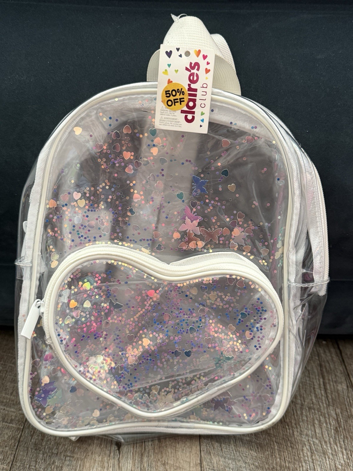 NEW WITH TAGS Claire's Club Transparent Shaker Heart White M