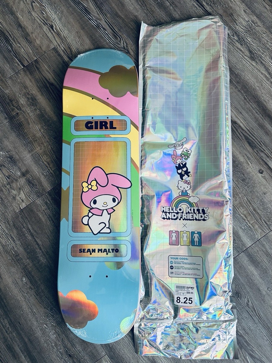 Girl x Hello Kitty Sean Malto Skateboard Deck 8.25” Gold Rainbow