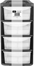 4 Black Drawer Plastic Tower Trolley for School Office Home Desk Storage