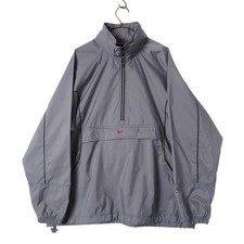 Vintage 90s Nike Grey Khaki Hooded Anorak Half Zip Windbreaker Jacket size L