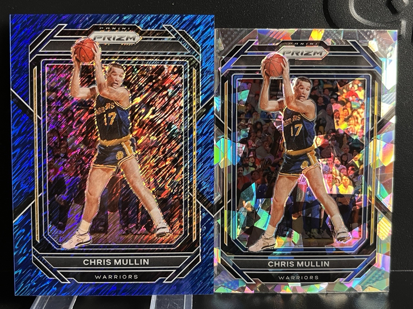 2022-23 Prizm Chris Mullin Prizms Blue Shimmer & Ice FOTL Warriors HOF #/35