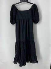 Abercrombie & Fitch Womens Black Floral Eyelet Hem Midi Fit & Flare Dress Sz PS