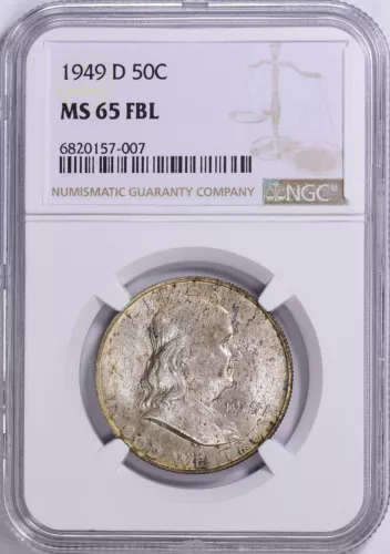 1949-D FRANKLIN HALF DOLLAR NGC MS65 FBL