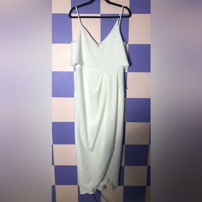 NWT Xscape Scuba Crepe Popover Faux Wrap Ivory Column Gown Size 12