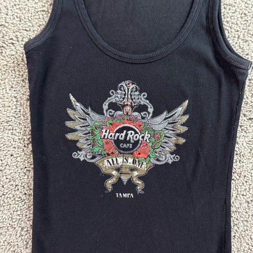 Hard Rock Cafe Shirt Girls Extra Large Black Ribbed Rhinestone Tank Top * - Picture 3 of 9