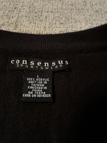 Consensus Sportswear Men's Black Cardigan Sweater Size L 100% Acrylic - Picture 5 of 6