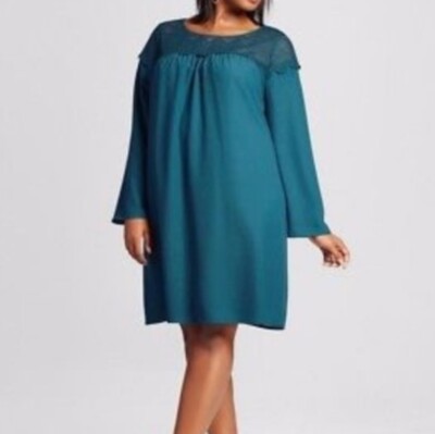 Women's Ava & Viv Long Sleeve peacock Teal Lace Dress Plus size 2X 3X