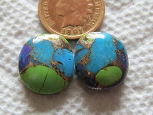2 Green Mojave Turquoise Cabs 19 carats Mohave Gold Matrix Web Kingman cabochon
