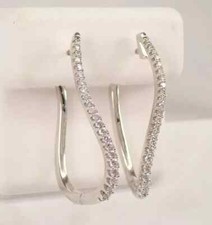 1.50Ct Round Cut Real Moissanite Curved Hoop Earrings 14K White Gold Plated