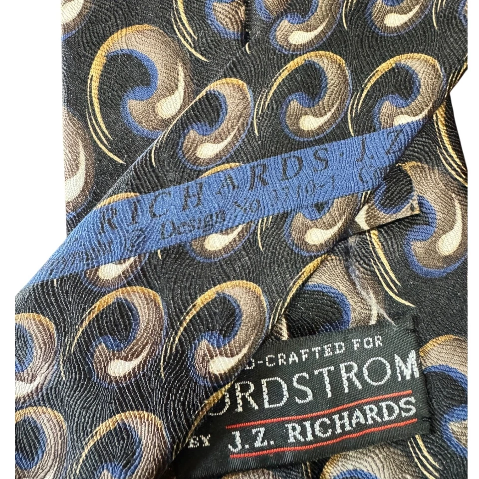 J.Z. Corbata Richards Nordstrom Seda Patrón Abstracto Hecha a Mano EE. UU. 61" Foto 3 de 4