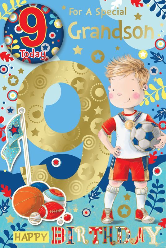 For A Special Grandson Age 9 Badge Card. 23x15cm (9x6 Inches)