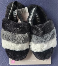 Serra Kids Size 2/3 Black Gray Fur Slide Slipper  Open Toe Elastic Back Strap