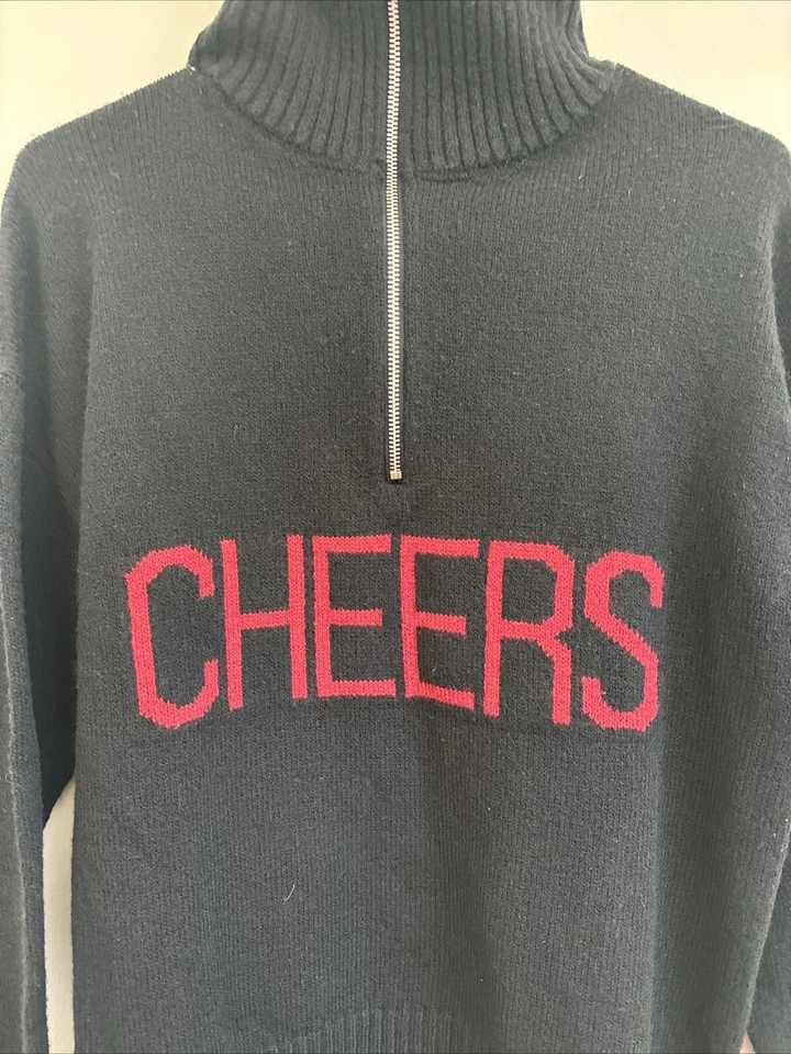 elan 'CHEERS' Holiday Suéter 1/4 Cremallera Negro con Rojo Mujer Talla S Foto 4 de 4