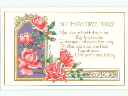 Unused Pre-Linen LOTS OF PINK ROSE FLOWERS FOR BIRTHDAY : make an offer k4128 - Bild 1 von 2