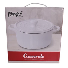 Parini Cookware 1.5 Quart White Flampeproof Casserole Dish With Lid