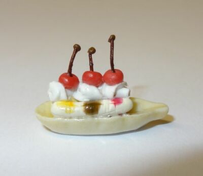 Dollhouse Banana Split Ice Cream Sundae w Cherries Doll House Miniature Food