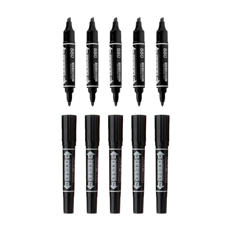 10P Black Permanent Marker Fine&Rough point Markers Pen School Office Stationery
