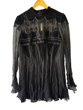 Free People Black Velvet Beaded Gothic Sheer Dress Size Small High Neck
